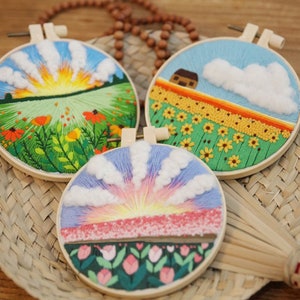 Embroidery Kit For Beginner Modern Embroidery Kit with landscape design diy kit hand art embroidery gift for mom gift for her