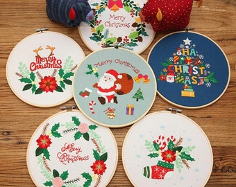 Embroidery Kit For Beginner | Modern Embroidery Kit with Pattern | Christmas Embroidery Full Kit with Needlepoint Hoop| DIY Craft Kit