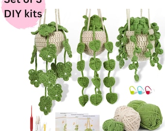 3 packs of Plant Crochet kit, mini hanging plant crochet kit, car hanging plant crochet kit, crochet project, DIY craft kit, gift for her