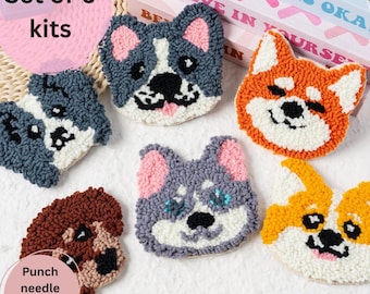 Dog Punch Needle Coaster Kit, Beginner DIY Craft (6pcs)