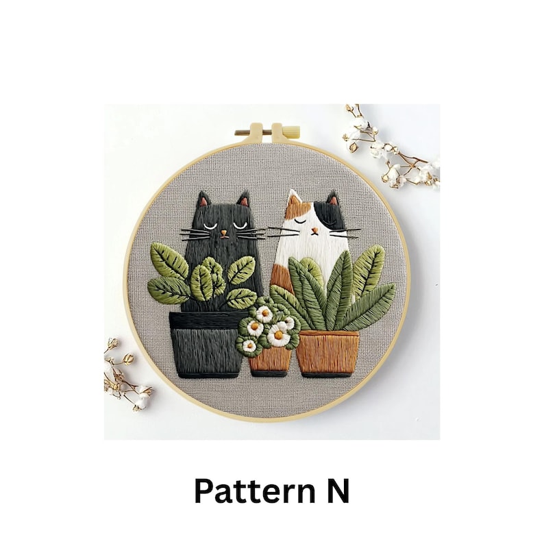 Kit de bordado de gato, kit de bordado moderno para principiantes, lindo kit de bordado de animales, bordado estético, kit de manualidades de bricolaje para principiantes, regalo para amantes de los gatos imagen 14
