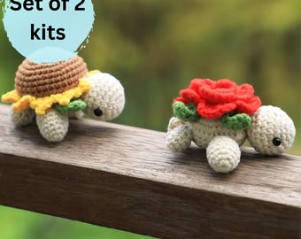 2 Animal Crochet Kit, Turtle Amigurumi, Beginner DIY Craft