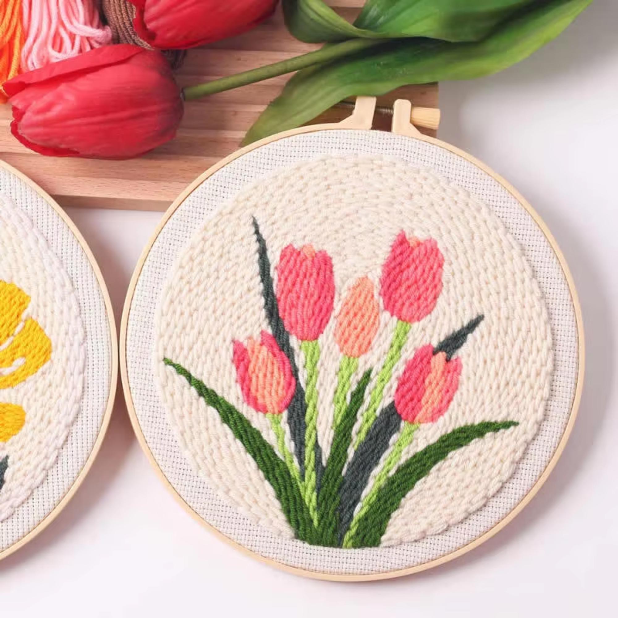 Beginner Punch Needle Kit, DIY Embroidery Craft, Floral Design - Etsy
