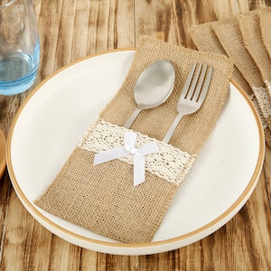 50 20 pcs Burlap Cutlery holders Bags,Hessian Knife Fork,Tableware,Utensil,linen Flatware Holder,Jute Pouch,Silverware Pockets,Wedding decor