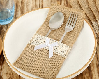 50 20 pcs Burlap Cutlery holders Bags,Hessian Knife Fork,Tableware,Utensil,linen Flatware Holder,Jute Pouch,Silverware Pockets,Wedding decor