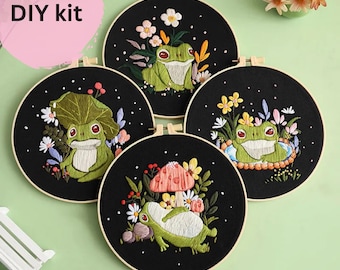 Frog Embroidery Kit for Beginners, Modern Animal Design