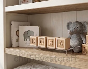 Spersonalizowane drewniane klocki z imionami, drewniana zabawka z literami alfabetu dla niemowląt, spersonalizowane ogłoszenie o ciąży, wystrój pokoju dziecięcego