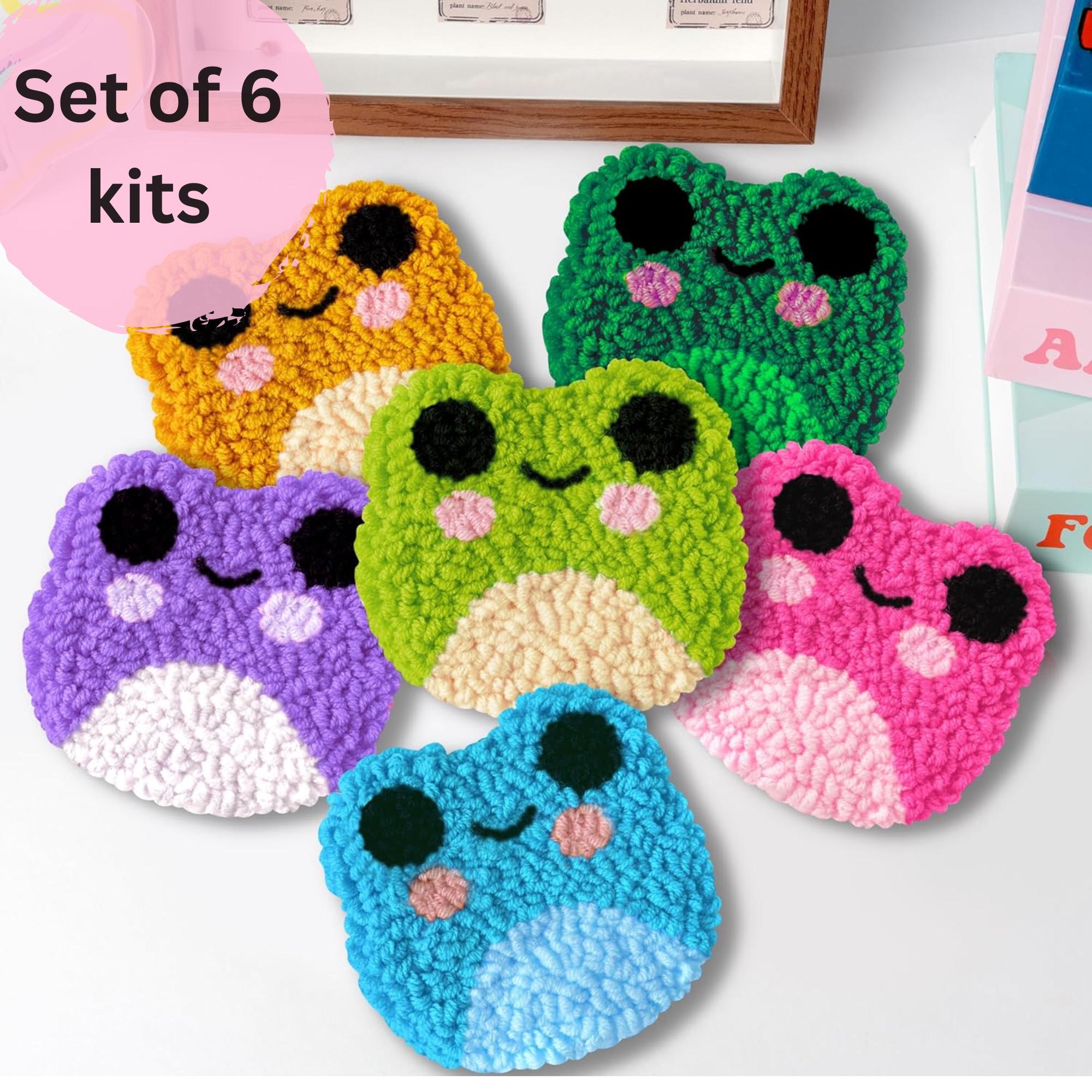 カエルパンチニードルコースターキット 6個、初心者向けパンチニードル