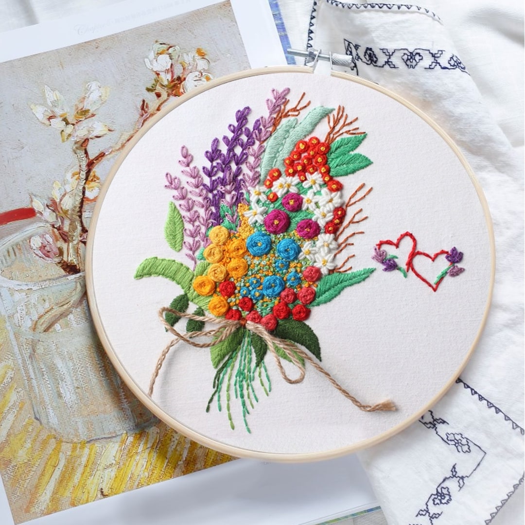 Diy Flowers Embroidery Kit Handmade Embroidery Tool Material - Temu