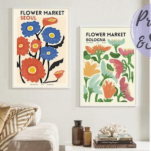Flower Market Poster, Flower Market Prints, Tokyo Flower Market, Florist Gift, Matisse Flower, Honolulu Botanical Wall Art Flower Poster Set