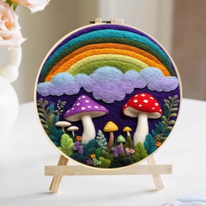 Needle felting embroidery kit Mushroom Wool Felting needlepoint kit DIY craft kit modern beginner felting painting wool roving