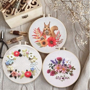Floral embroidery kits, handmade embroidery full kit, starter kit, European Style, craft kit fabric needlepoint hoop embroidery, gift for