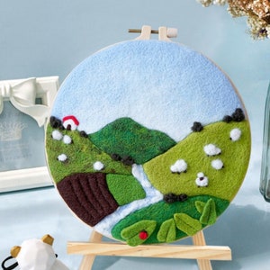 Needle felting embroidery kit Wool Felting embroidery kit needlepoint kit DIY craft kit modern embroidery landscape pattern felting painting