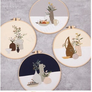 Embroidery Kit For Beginner | Modern Embroidery Kit with Pattern | Flowers Embroidery Full Kit with Needlepoint Hoop| DIY Craft Kit