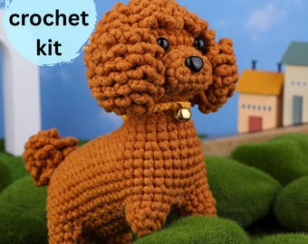Kit de amigurumi de perro a crochet, proyecto de manualidades para principiantes