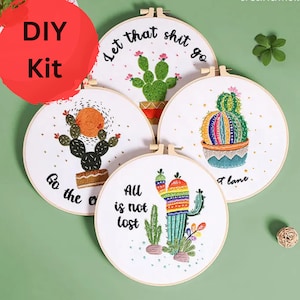 Embroidery Kit For Beginner, Modern Embroidery starter Kit, diy kit, Succulent plant embroidery, positive quote gift for mom gift for her