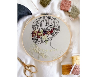 Feminist Embroidery Kit. Floral Line Art Girls Hoop Art. Beginner Embroidery Kit. Modern Embroidery. Stitching Gift. One Line Embroidery.