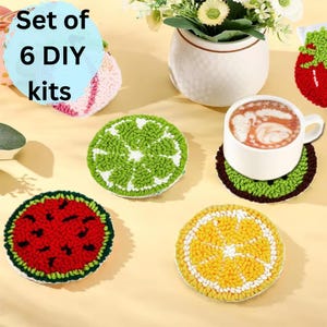 Punch Needle Coaster Kit 6pcs, Beginner Punch mug rug Kit, Tufting Coaster Kit, starter punch embroidery kit DIY craft kit, gift for her