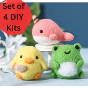 5 kits animal felting for beginners, Wool Felting starter kit, needlepoint kit, DIY craft kit, animal felting painting gift for her