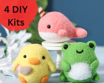 5 kits animal felting for beginners, Wool Felting starter kit, needlepoint kit, DIY craft kit, animal felting painting gift for her
