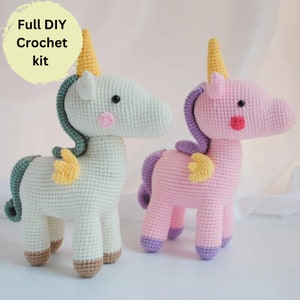 Unicorn Crochet kit, cute horse crochet, crochet unicorn kit, DIY crochet kit, crochet project, DIY craft kit, Crochet Birthday Gift