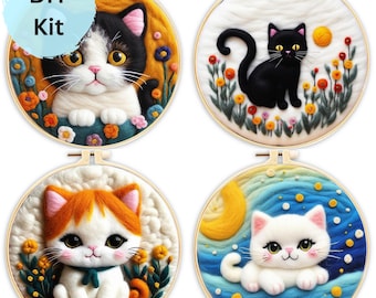 Cat Needle Felting Embroidery Kit, DIY Craft