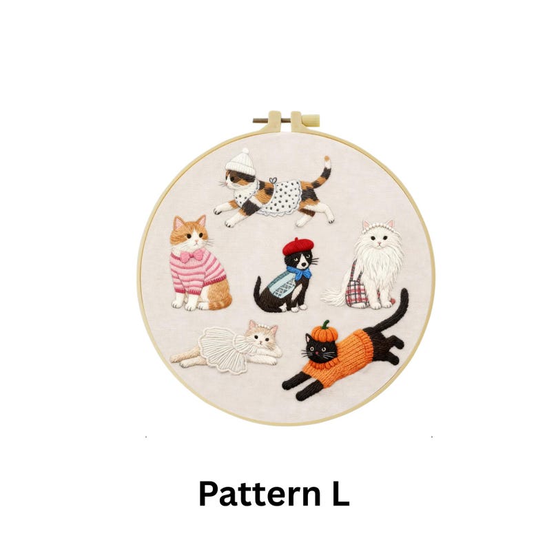 Kit de bordado de gato, kit de bordado moderno para principiantes, lindo kit de bordado de animales, bordado estético, kit de manualidades de bricolaje para principiantes, regalo para amantes de los gatos imagen 12