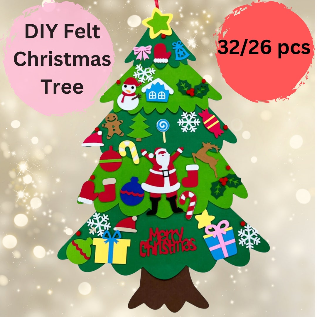Felt Christmas Tree Wall Hanging With LED String Lights, Handmade