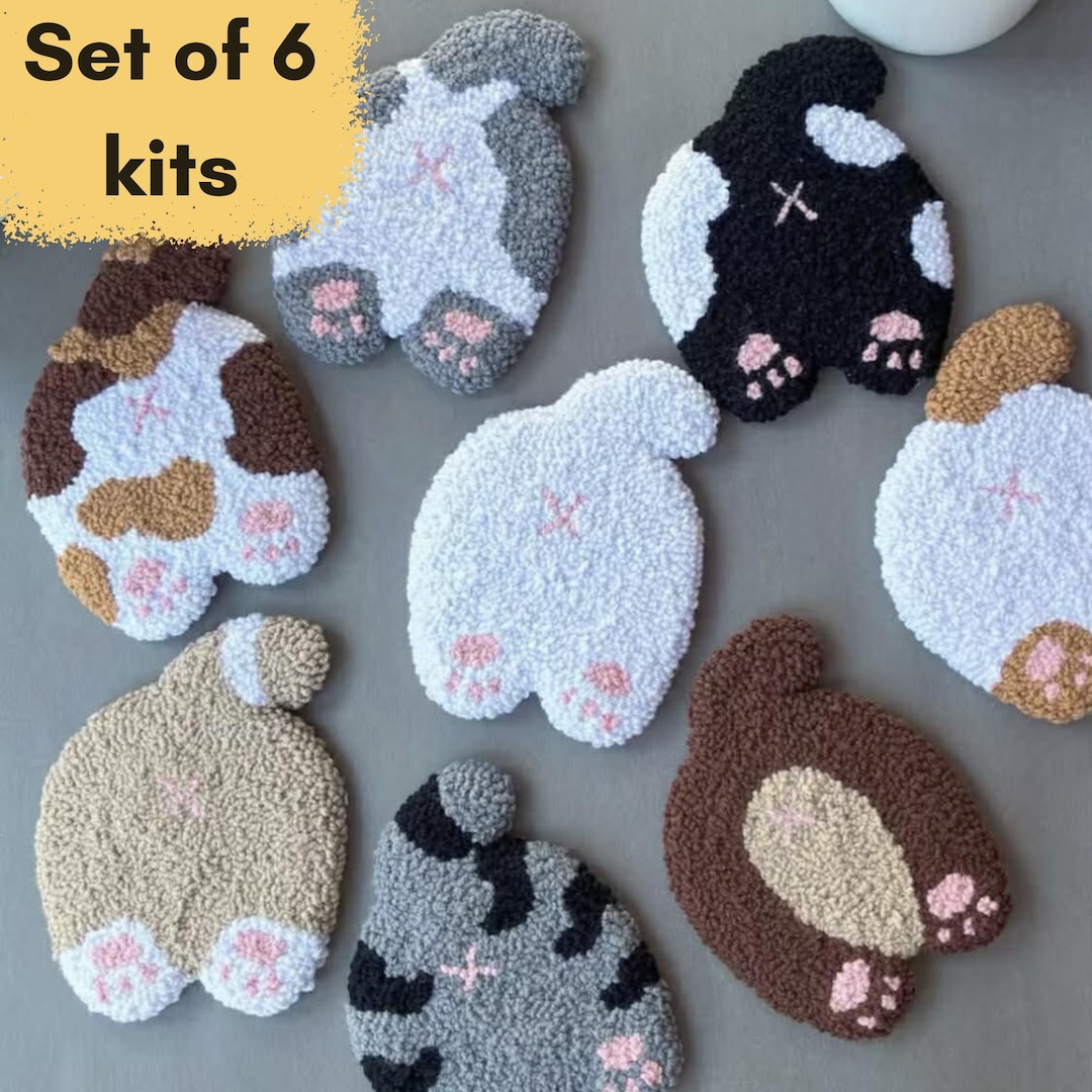 Set of 6 Punch Needle Coaster Kits, Beginner Mug Rug Tufting Embroidery ...