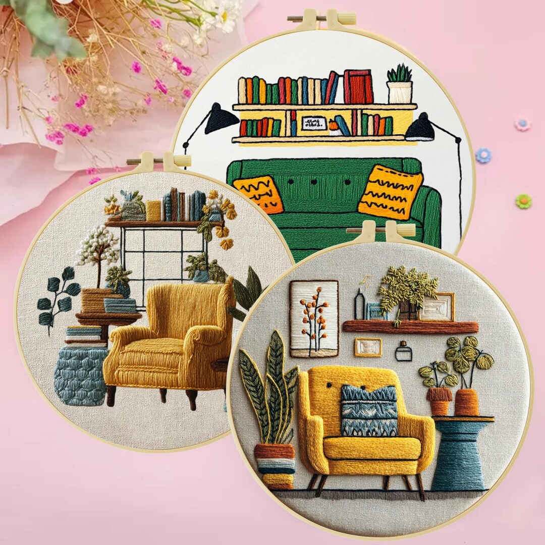 Modern Living Room Embroidery Kit, Beginner DIY Craft, 8 Inch - Etsy