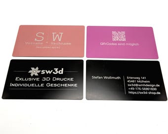 Metal business cards with individual engraving starting from a set of 5 - texts, logos and graphics are possible (monochrome)