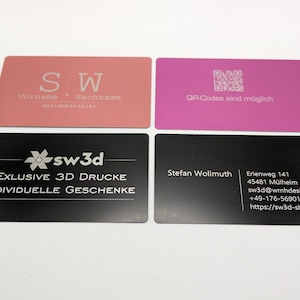 Visitenkarten aus Metall mit individueller Gravur ab 5er Set - Texte, Logos und Grafiken sind möglich (einfarbig)