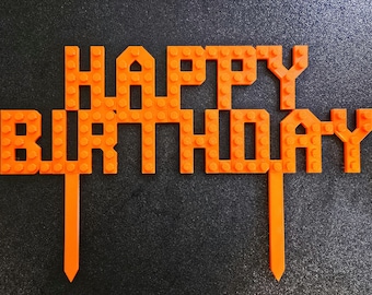 Brick Cake Decoration - Cake Topper "Happy Birthday" - various colors