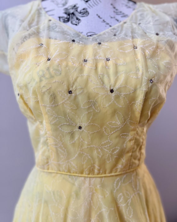 1940s sunshine yellow formal party dress with rhi… - image 4