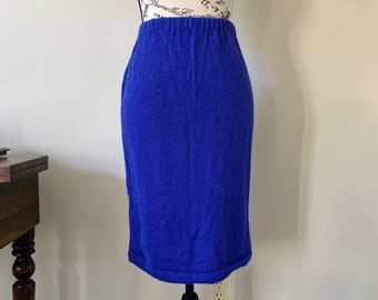 Vintage Blue Knit Pencil Skirt | 80s Soft Alpaca Sweater Skirt | Handloomed in Bolivia | Small