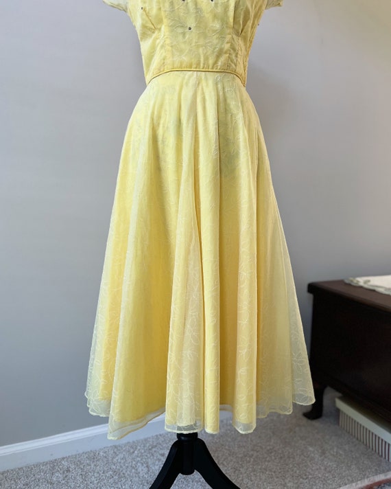 1940s sunshine yellow formal party dress with rhi… - image 5