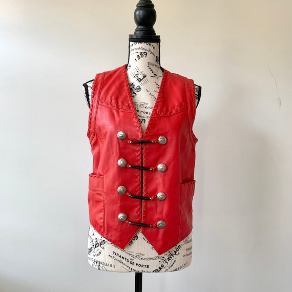 Vintage Western Red Leather Vest by Arella | Small - image 1