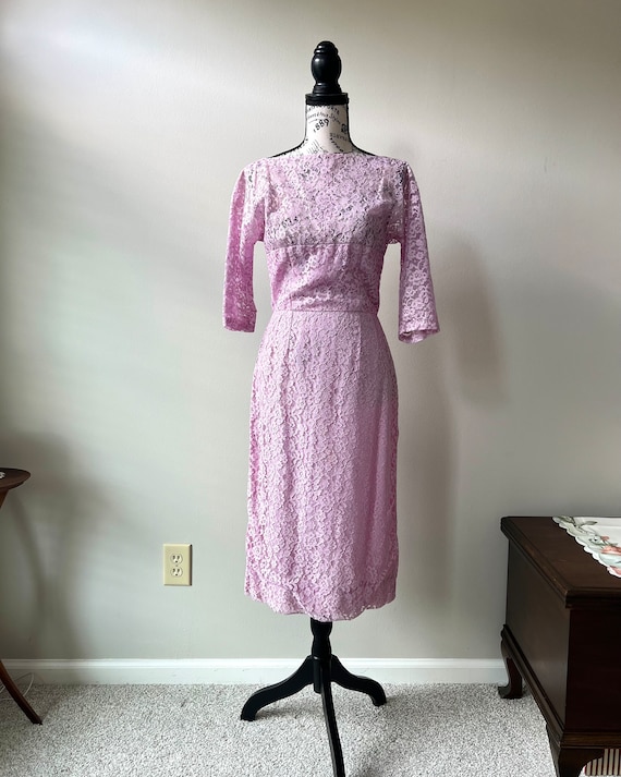 Buy Vintage 1950s-1960s Lilac Lace Pencil Dress With Sheer Bodice and  Sleeves | Size Small, 26" Waist Online in India - Etsy