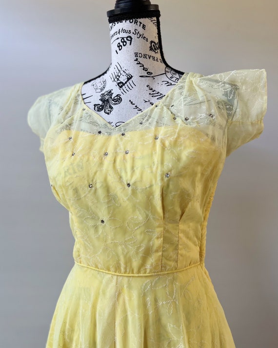 1940s sunshine yellow formal party dress with rhi… - image 3