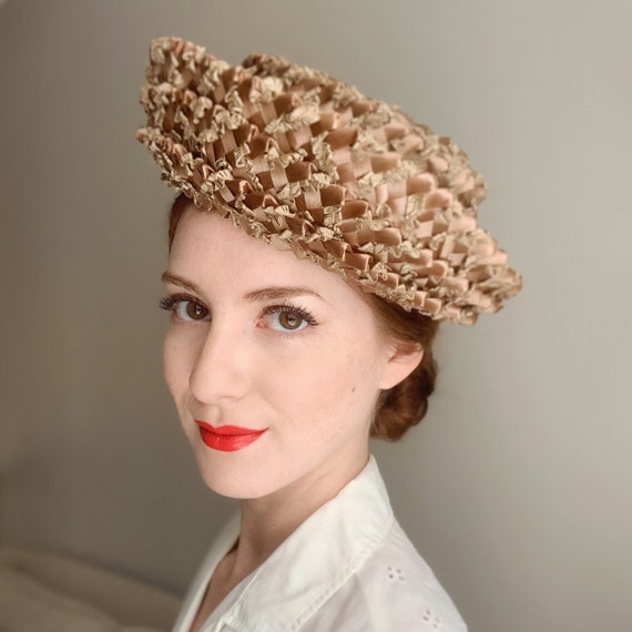 1960s Tan Straw Hat | Vintage Straw Hat | 60s Bre… - image 1