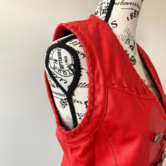 Vintage Western Red Leather Vest by Arella | Small - image 3