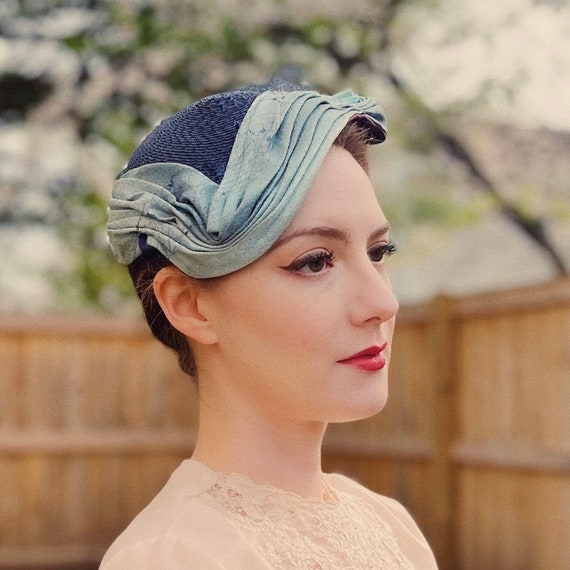 1950s Blue Fascinator Hat by CainSloan Co. Nashville… Gem