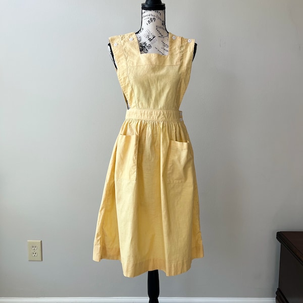 Vintage yellow pinafore, jumper dress, size extra small to small
