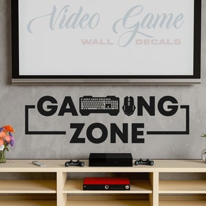PC Gaming Zone Wall Decal, Computer Entertainment Room Decor, Keyboard Mouse, Gift for Gamers image 1