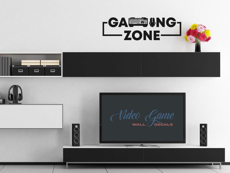 PC Gaming Zone Wall Decal, Computer Entertainment Room Decor, Keyboard Mouse, Gift for Gamers image 7