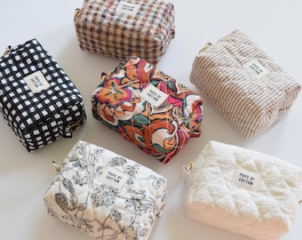 Mini Quilted Keychain Pouch, Mini Makeup Pouch, Boxy Zipper Pouch, Mini Cosmetic Pouch