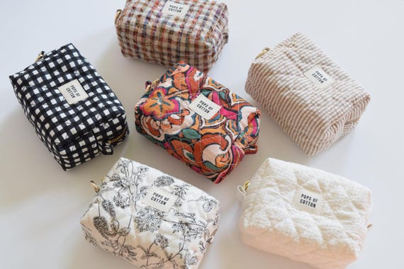 Mini Quilted Keychain Pouch, Mini Makeup Pouch, Boxy Zipper Pouch, Mini Cosmetic Pouch