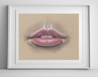 Pastel Pencil Parted Pink Lips Drawing