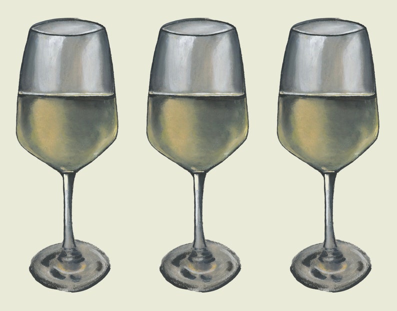 Classic White Wine Glasses Pastel Drawing image 2