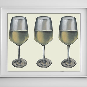 Classic White Wine Glasses Pastel Drawing image 1